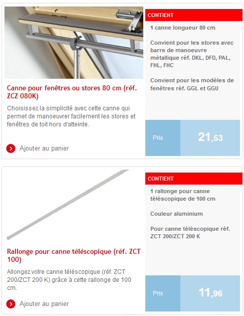 Canne Velux ZCZ ZCT pour commande de store et fentre de toit