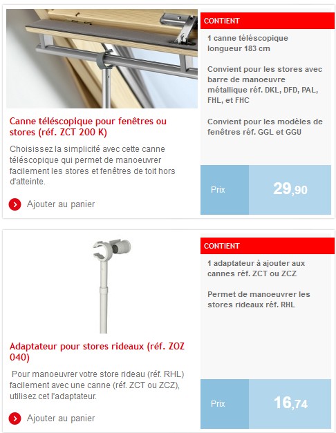 Perche canne ZCT Velux et adaptateur ZOZ