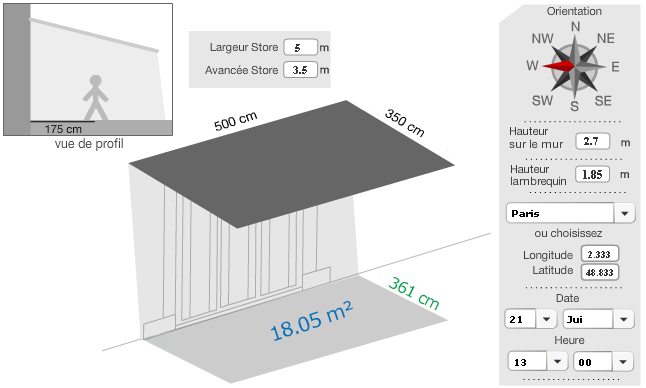 store banne et calcul d'ombre