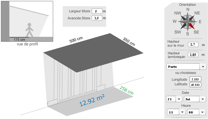 store avec 3.50 mètres d'avancée