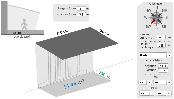 store extérieur, ombre en terrasse