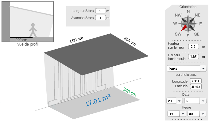 store banne, ombre de la toile sur la terrasse