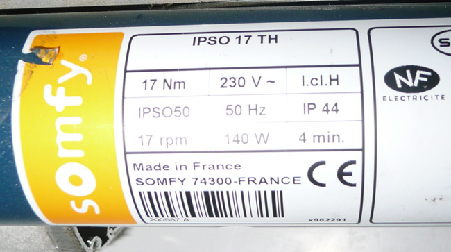 Moteur Somfy 50 Ipso 17 TH de 17 Nm