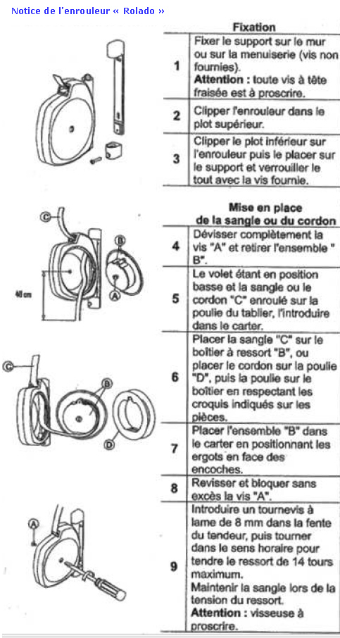 Notice d'installation de enrouleur sangle de volet