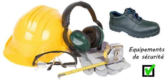 équipements de sécurité : gant, casque, anti-bruit, chaussure