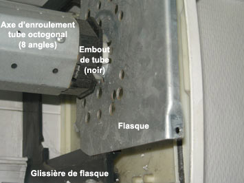 Flasque, tube, embout d'axe de volet roulant