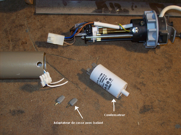 montage de condensateur sur moteur de volet, portail, pompe, hotte