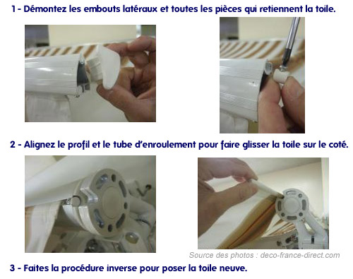Changement, remplacement toile de store banne
